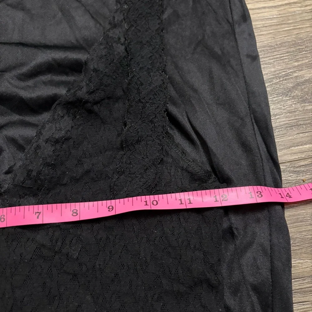 90s European Vintage Charmant Silky Corset Lace Bodice Slip Dress Black S/M